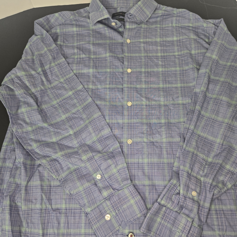 Tommy Hilfiger Blue and Green Checkered Shirt